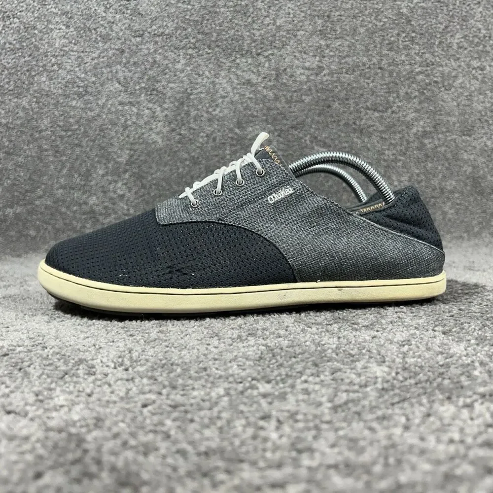 OluKai Nohea Moku Mens Size 10.5 Gray Black No Tie Boat Beach Slip On Shoes Used